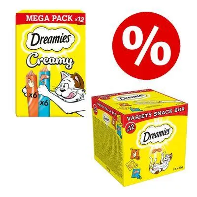 12x10g Dreamies Creamy Snacks + 12x60g Variety Snack Box Special Bundle! *