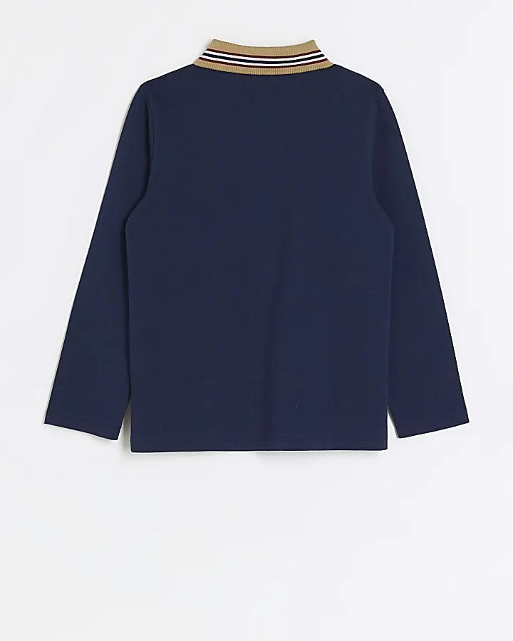 Boys navy RI long sleeve polo