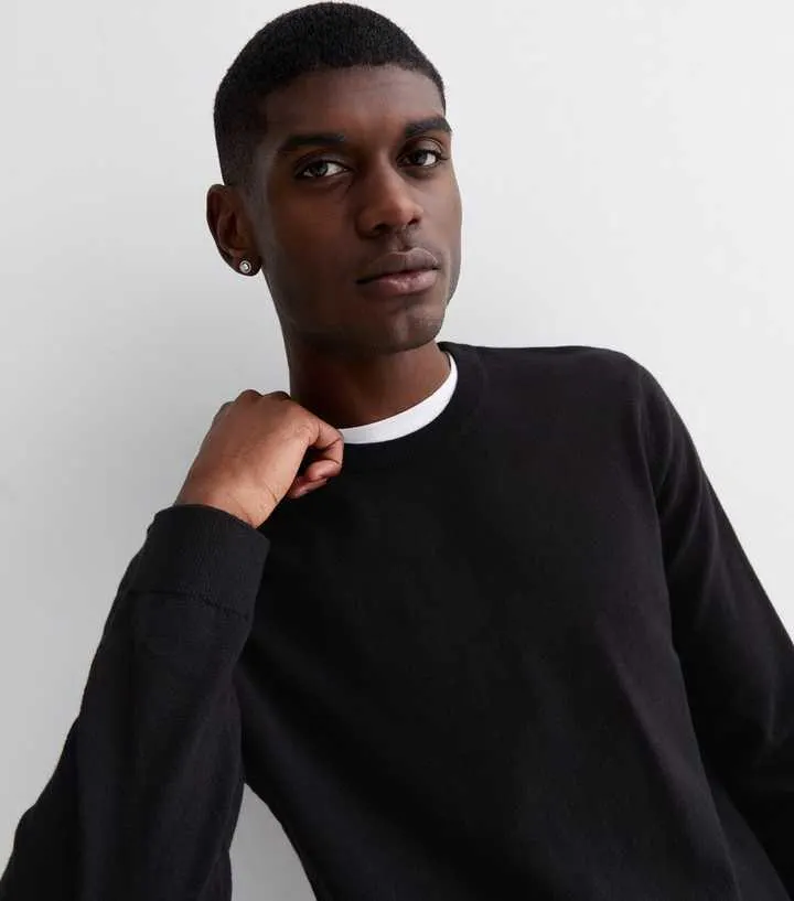 Black Soft Fine Knit Crew Neck Jumper