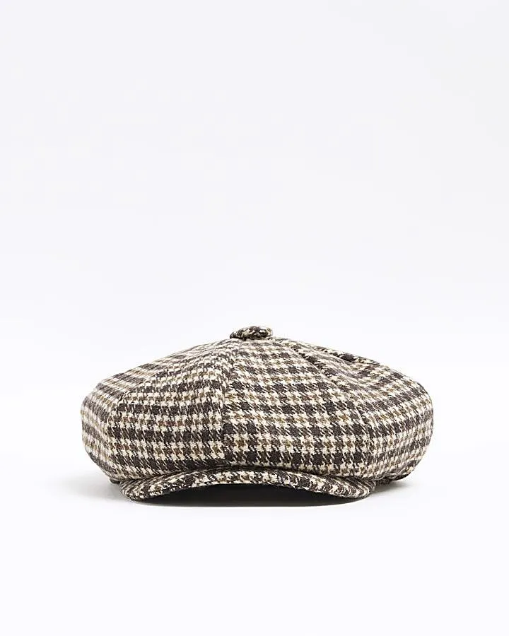 Mini boys Brown Check Baker Boy Hat
