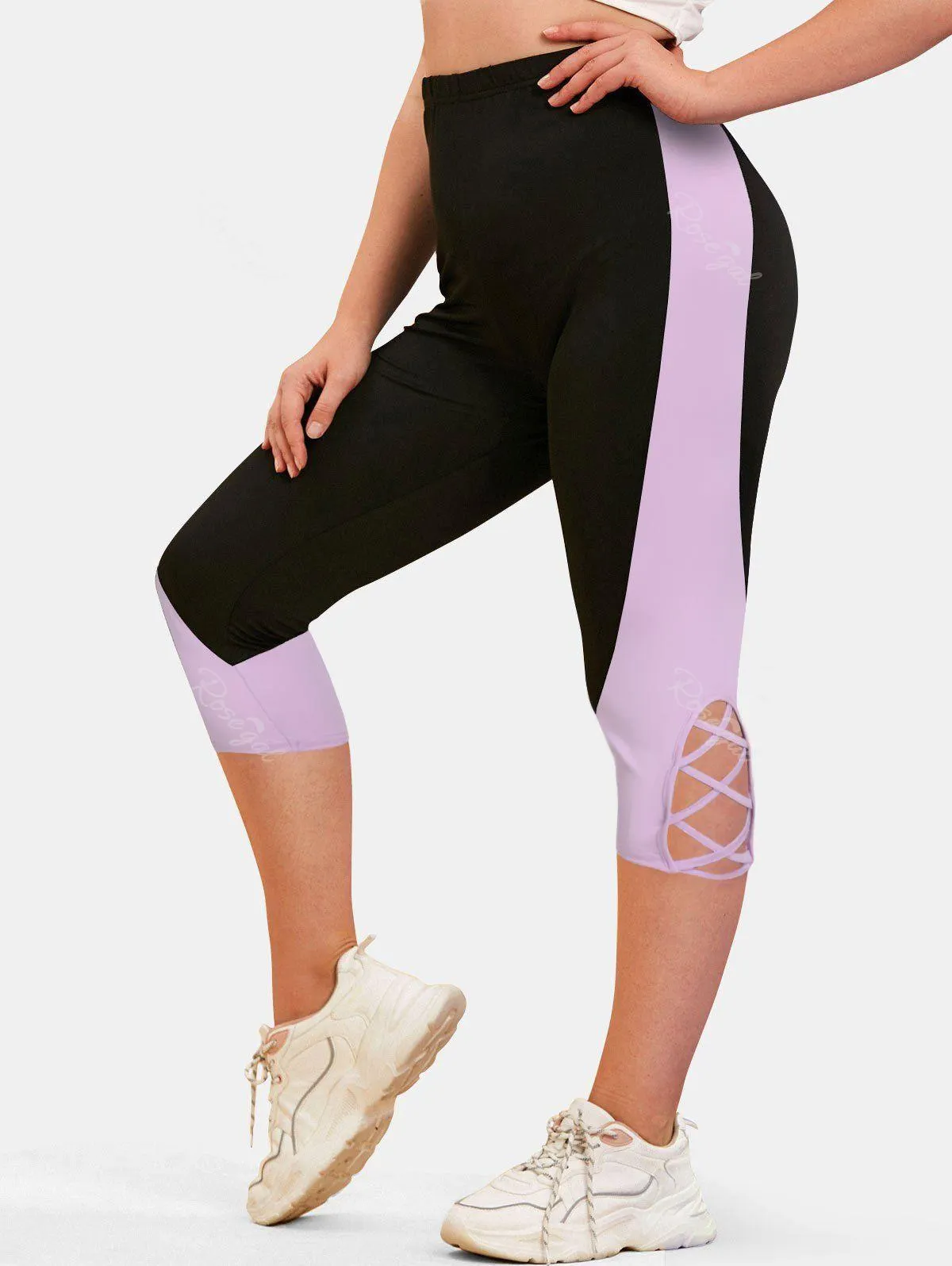Plus Size & Curve Criss-cross Contrast Skinny Capri Leggings - 3x