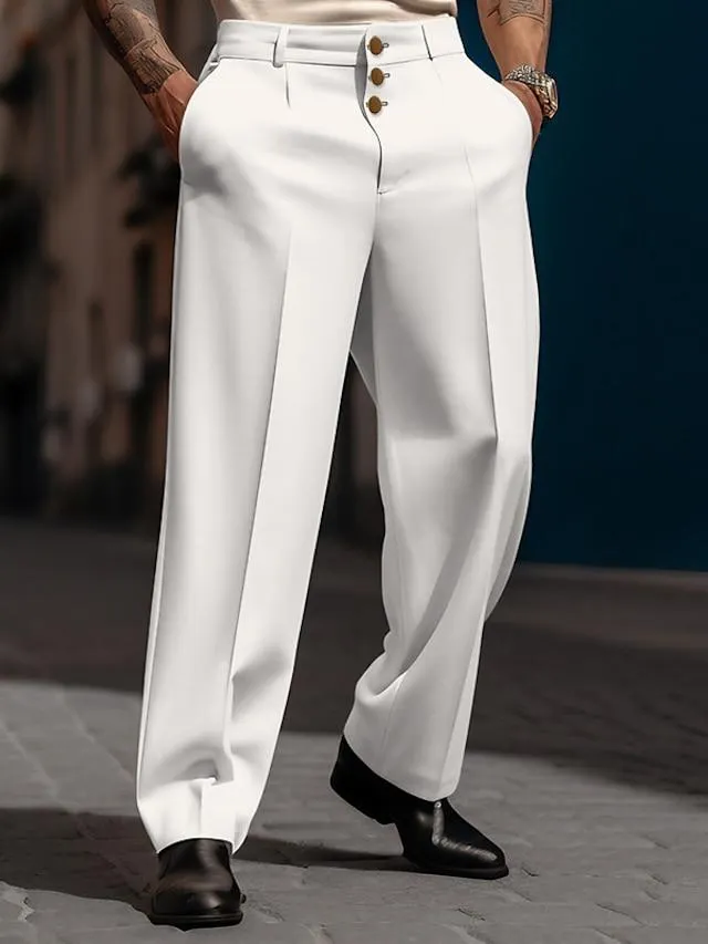 Men's Dress Pants Trousers Casual Pants Suit Pants Front Pocket Straight Leg Plain Comfort Breathable Casual Daily Holiday Fashion Basic Black White