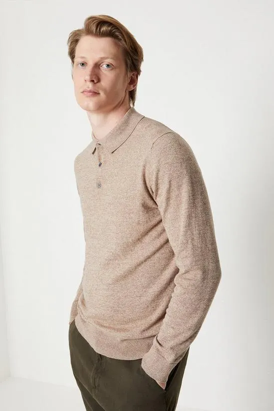 Cotton Rich Long Sleeve Knitted Polo