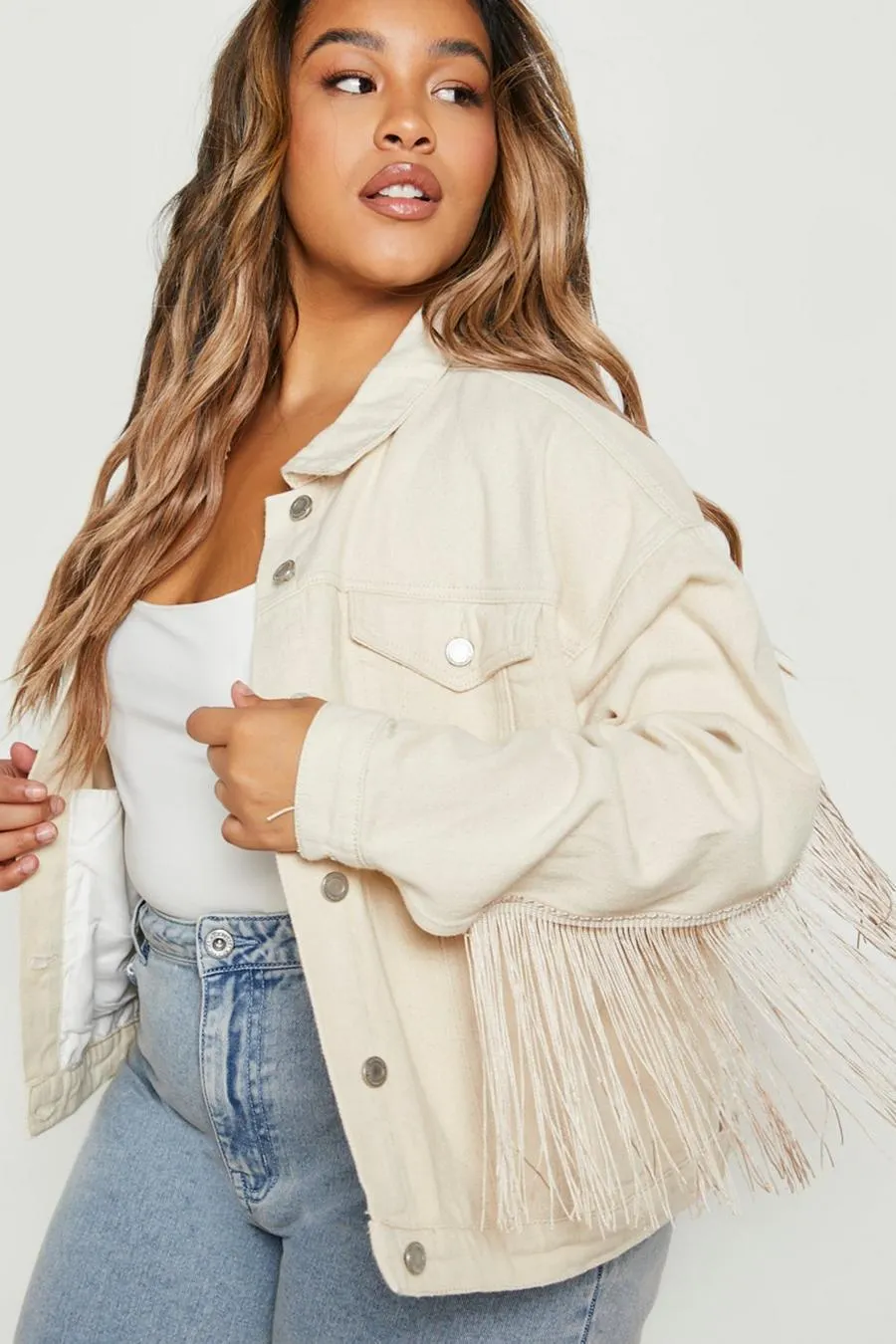 Plus Tassel Denim Jacket