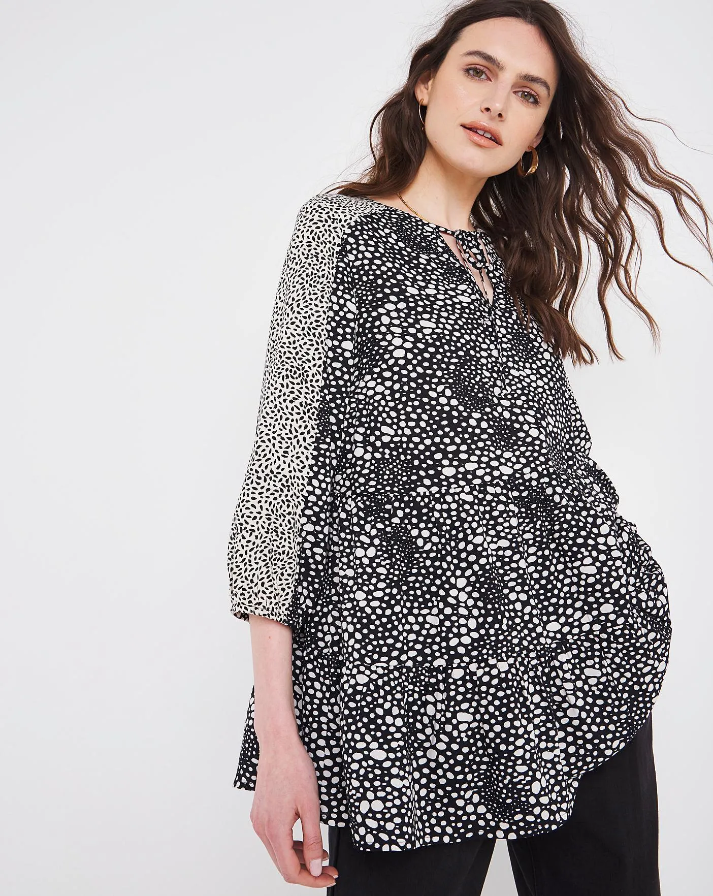 Julipa Mixed Print Tiered Blouse