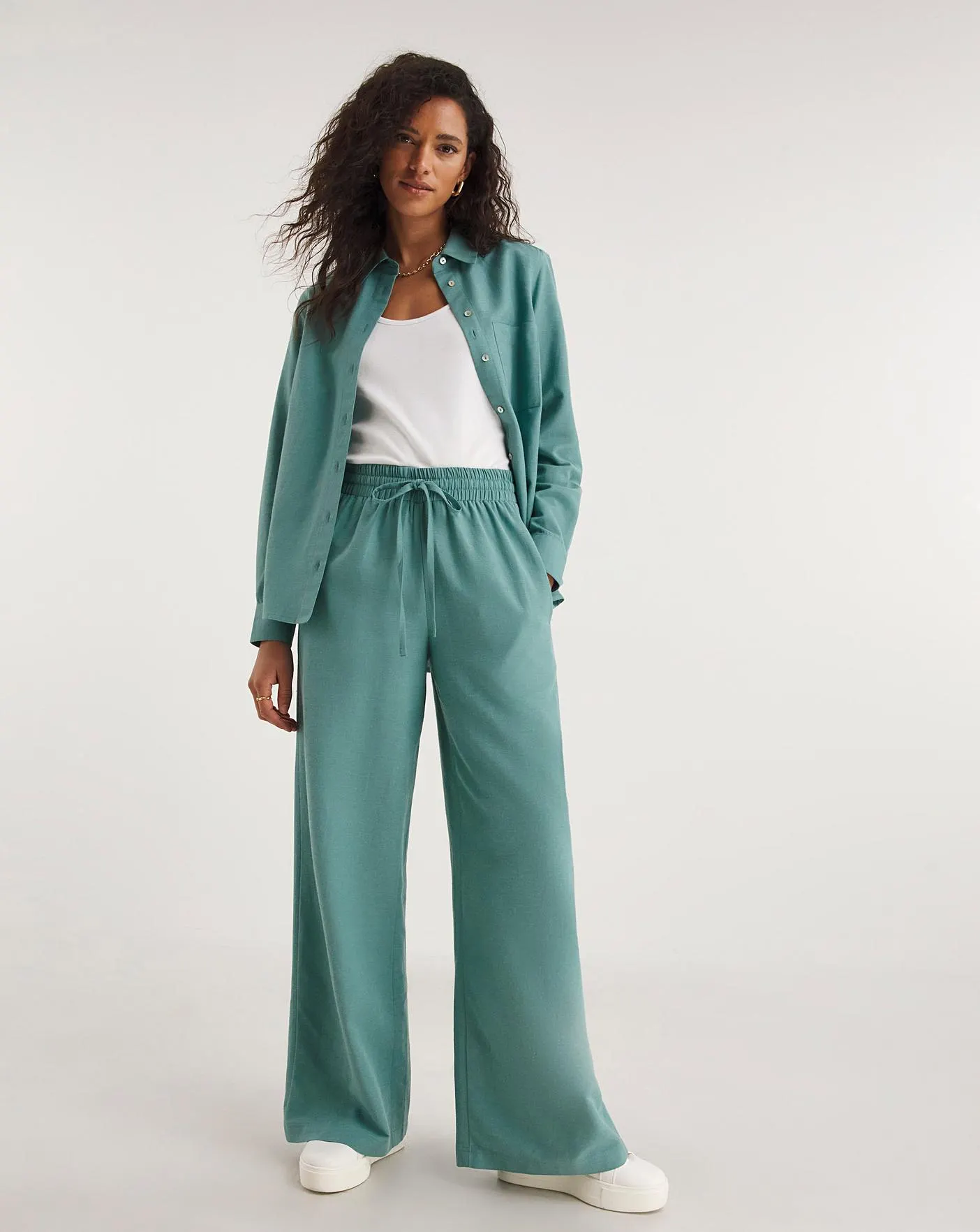 Misty Blue Linen Mix Wide Leg Trousers