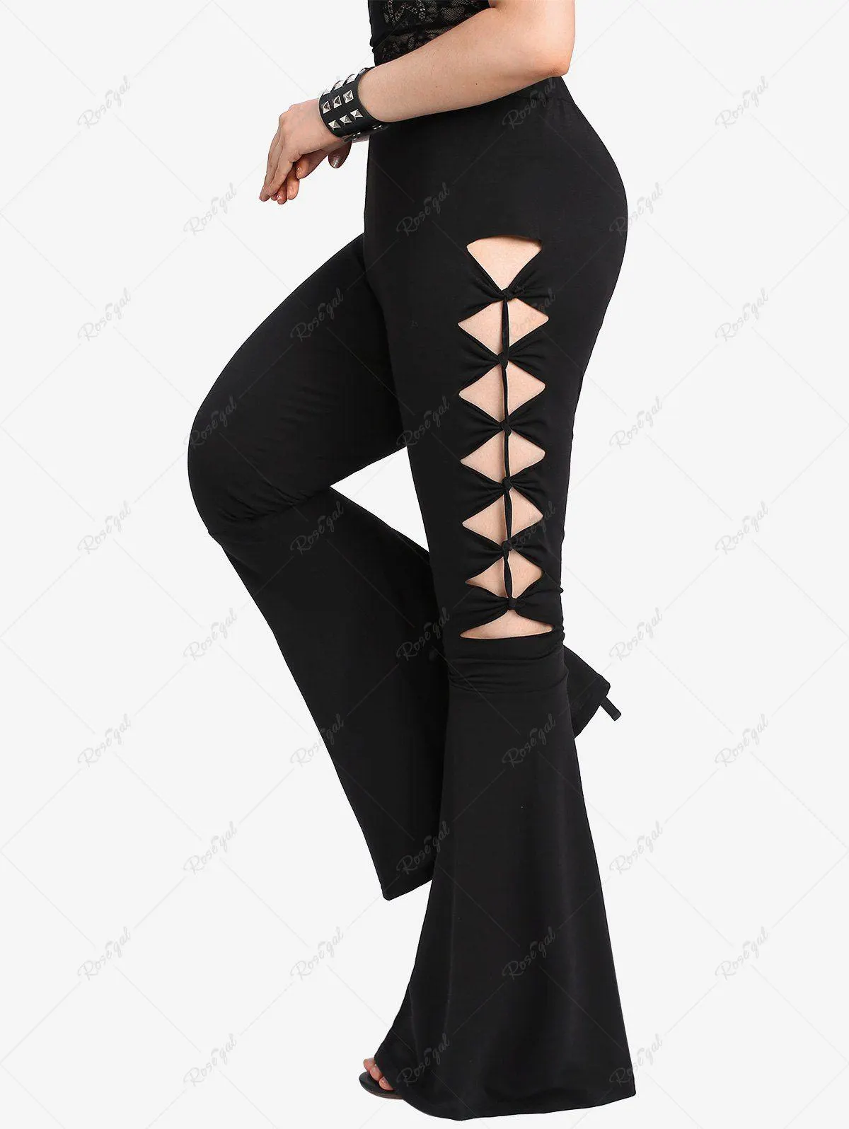 Gothic Ripped Cutout Pull On Flare Pants - L | Us 12