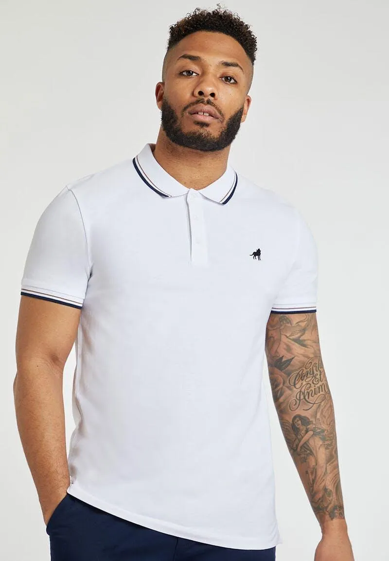 Mens White & Black Tip Polo Shirt