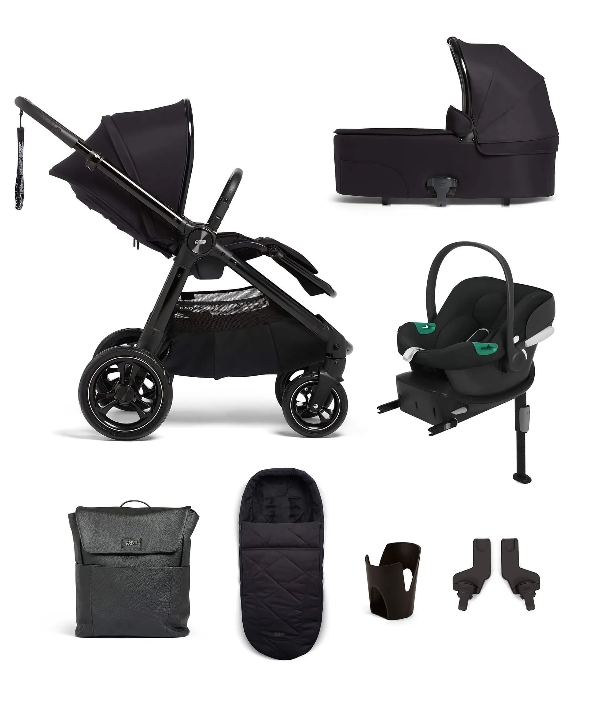 Ocarro Pushchair Bundle with Aton B2 Car Seat & Base (7 Pieces) - Carbon