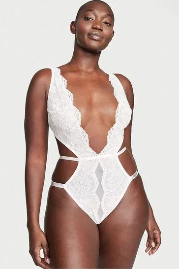 Very Sexy Shine Strap Lace Crotchless Bodysuit