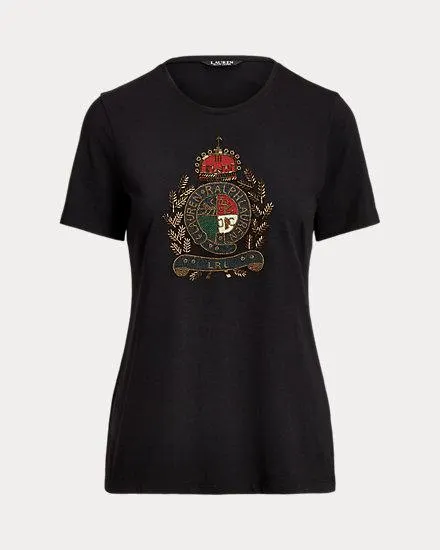 Beaded-Crest Cotton-Blend Jersey Tee