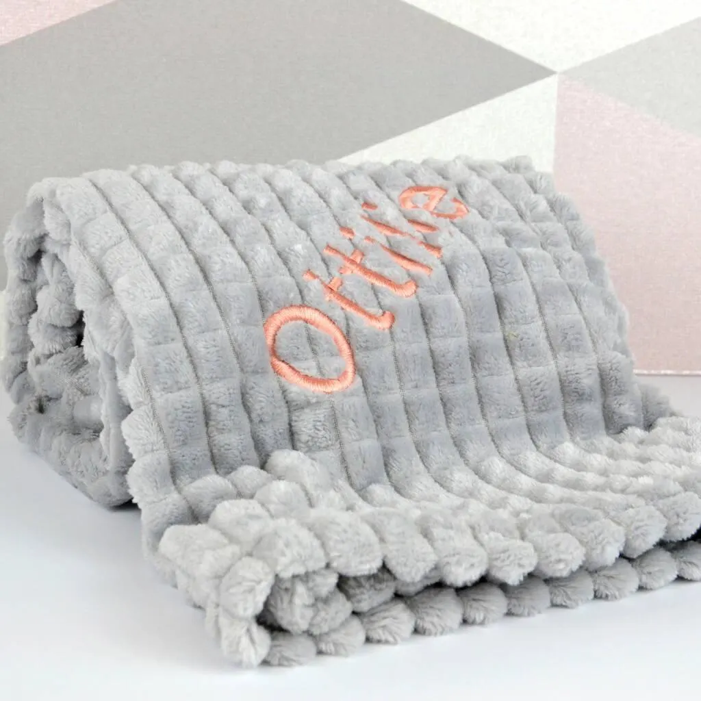 Personalised Grey Unisex Embossed Baby Blanket