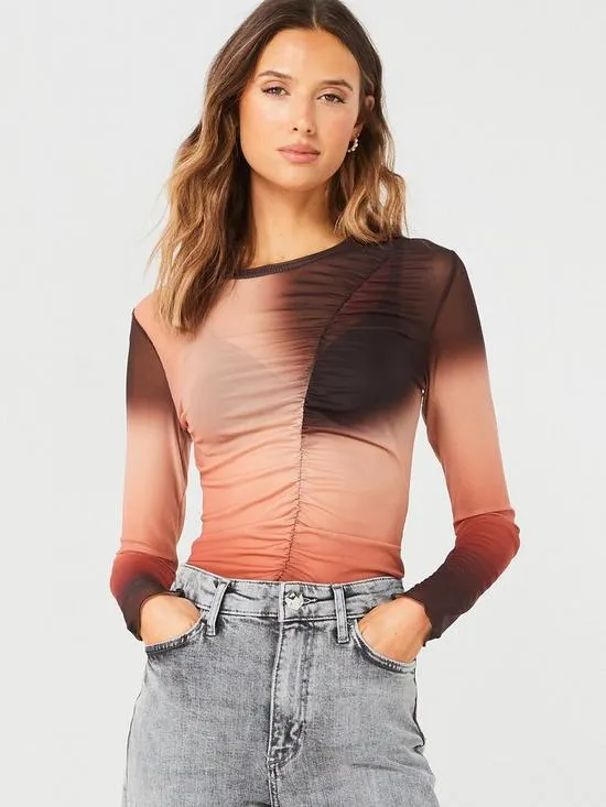 Slim Fit Mesh Long Sleeve Top