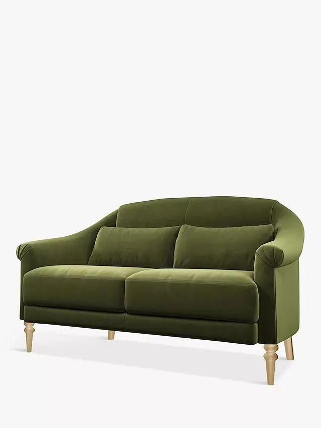 John Lewis Fireside Small 2 Seater Sofa, Light Leg, Smooth Velvet Olive