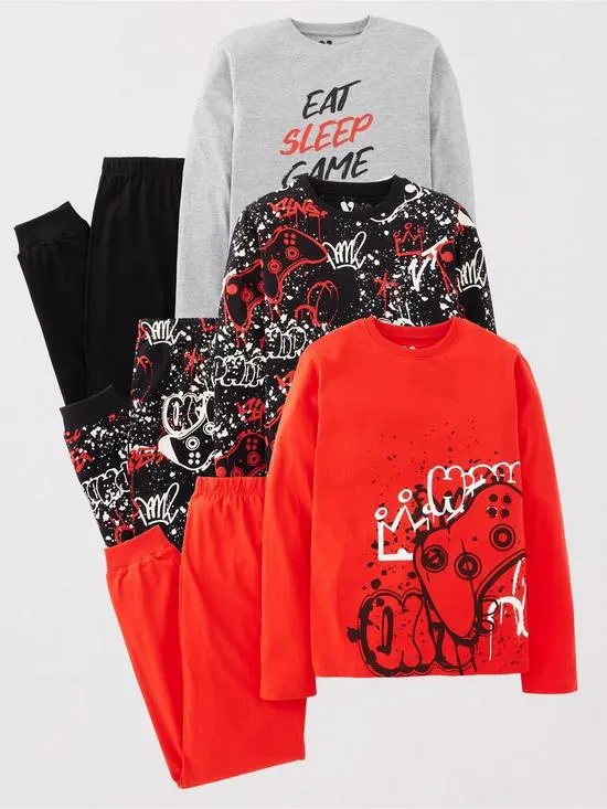 Boys 3 Pack Gaming Pyjamas - Multi
