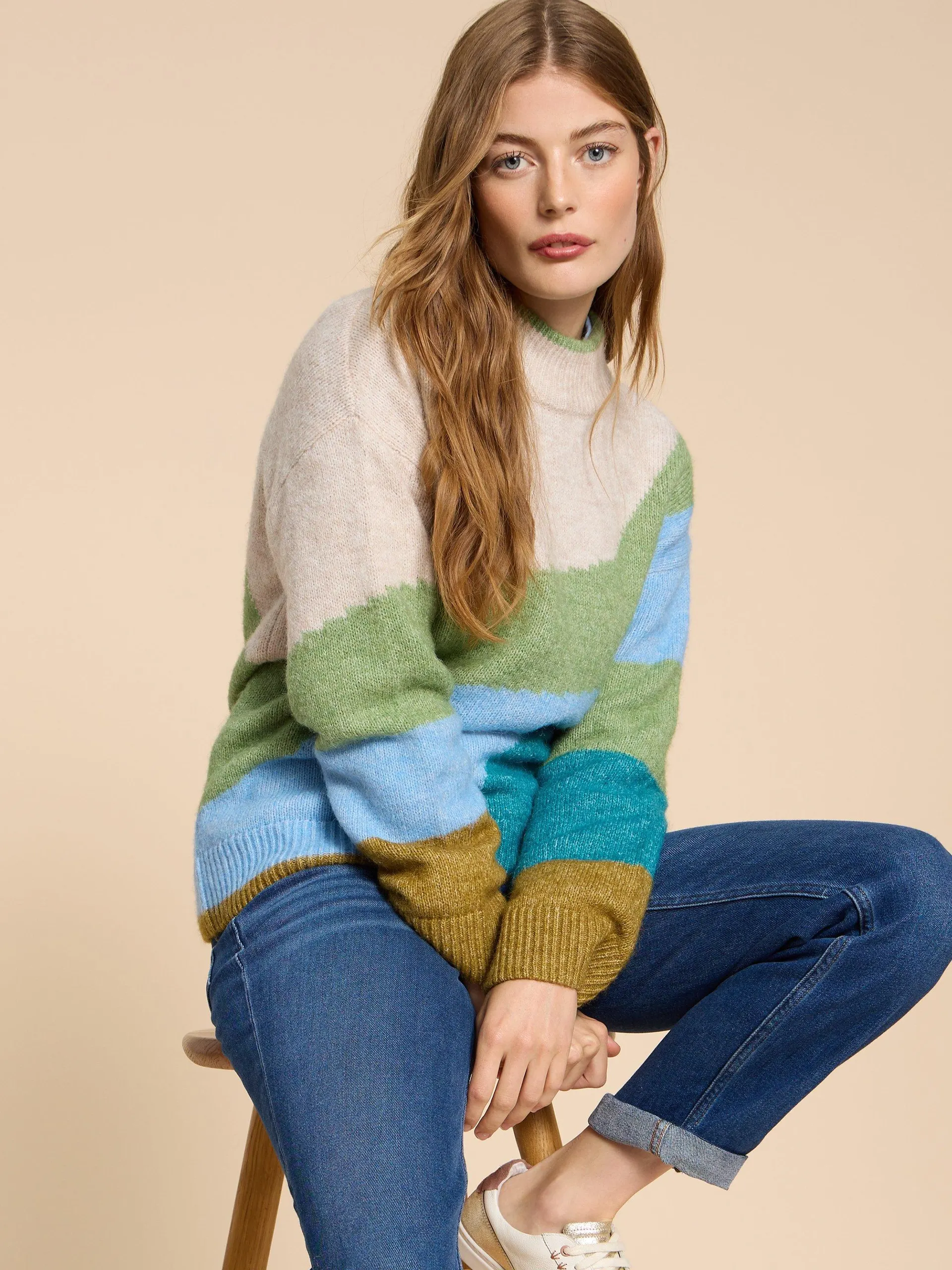 DAISY COLOUR BLOCK JUMPER in GREEN MULTI