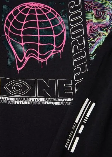 Boys Black World Foil Print Upsec Pyjama Set (4-12yrs) - Age 4 Years