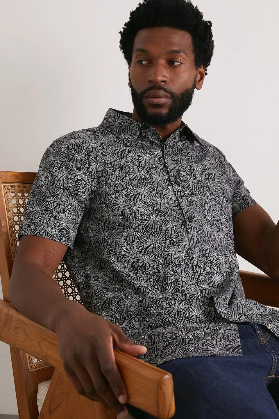 Black White Poplin Print Shirt