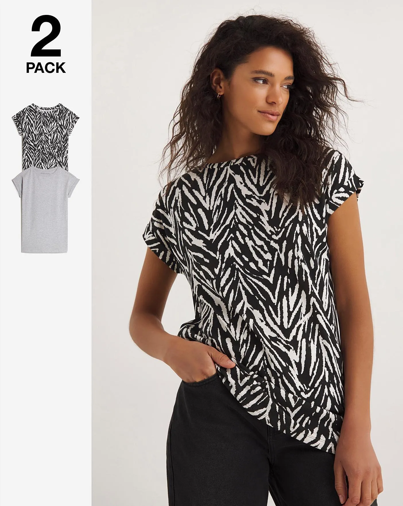 Mono Print/Grey 2 Pack Short Sleeve Crew Neck Relaxed T-Shirts