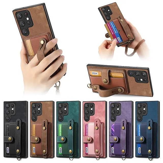 Phone Case For Samsung Galaxy S23 S22 S21 S20 Ultra Plus FE A54 A34 A14 A73 / A53 / A33 / A23 / A13 / A03 Back Cover Bumper Frame With Card Holder Kickstand Retro TPU PC PU Leather