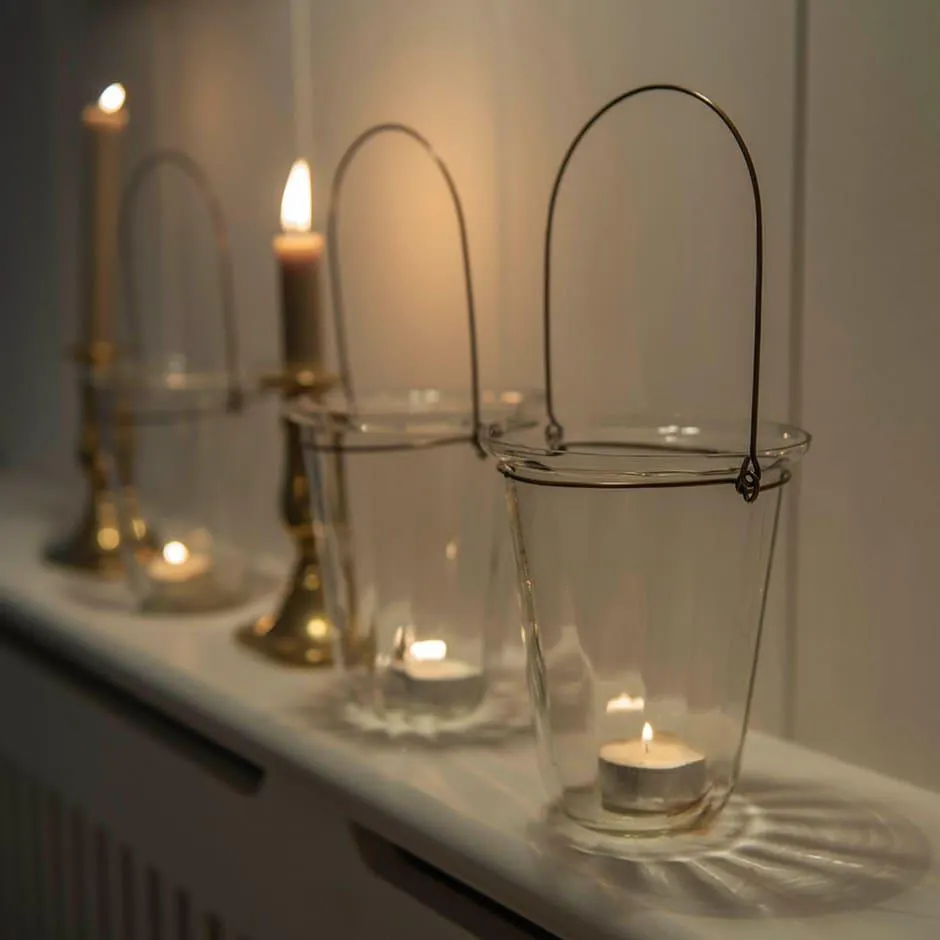 Glass hanging tealight lantern