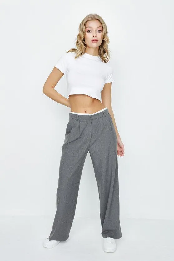 Grey Contrast Waistband Tailored Trousers