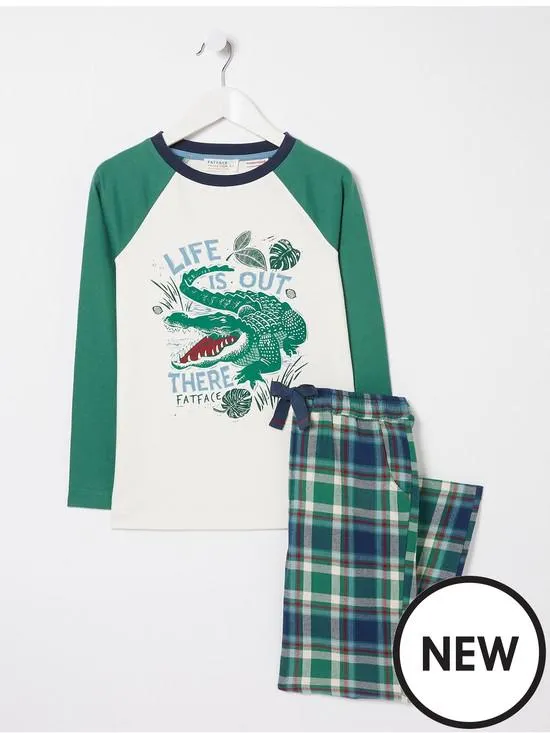 Boys Crocodile Check Pyjama Set - Green