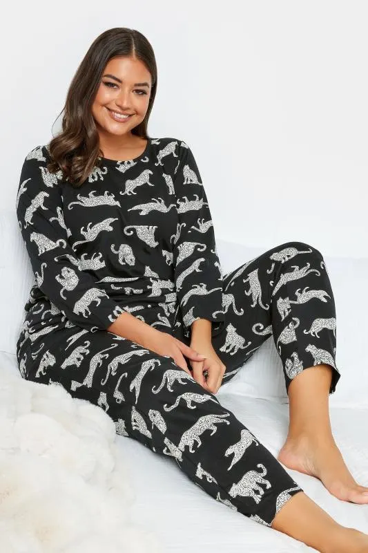 YOURS Curve Black Animal Print Pyjama Set