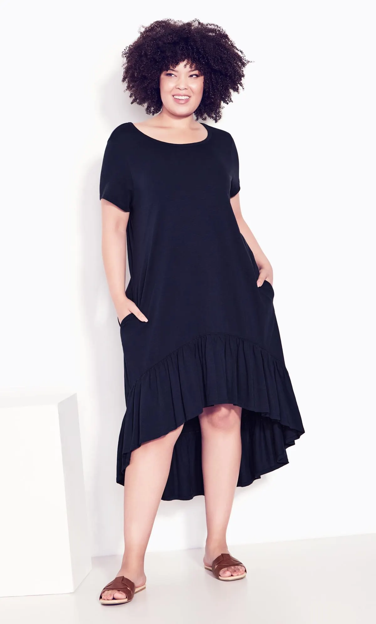 Evans Navy Blue Ruffle Hem Dress