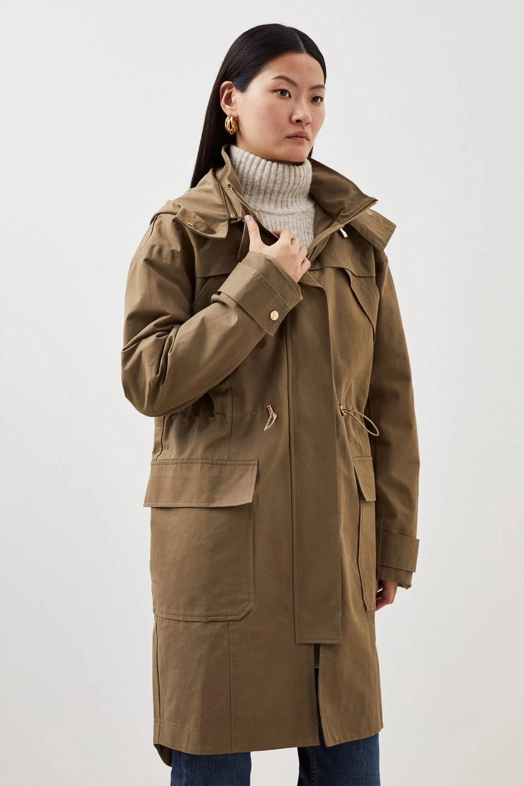 Cotton Longline Hooded Parka Coat