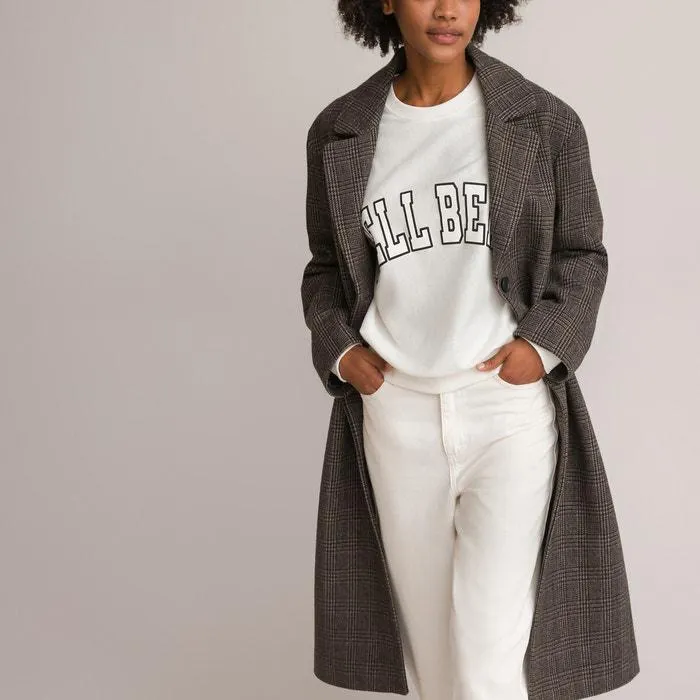 Checked Long Coat in Wool Mix