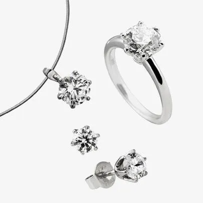 Silver Round Ring Pendant and Studs Set 13-0978-1-082