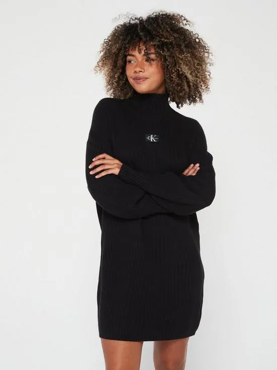 Calvin Klein Jeans Woven Loose Knitted Dress - Black