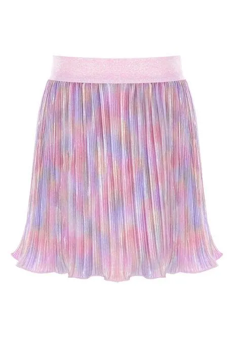 Younger Girls Pink Rainbow Plisse Skirt