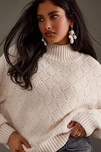 Selected Femme Feja Mock-Neck Chunky Knit Wool-Blend Jumper