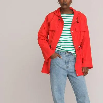 Recycled Lightweight Hooded Parka with Drawstring Waist