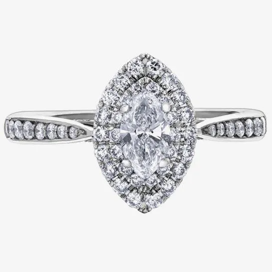 18ct White Gold 0.70ct Marquise-Cut Diamond Double Halo Cluster Ring 30342WG/70-18