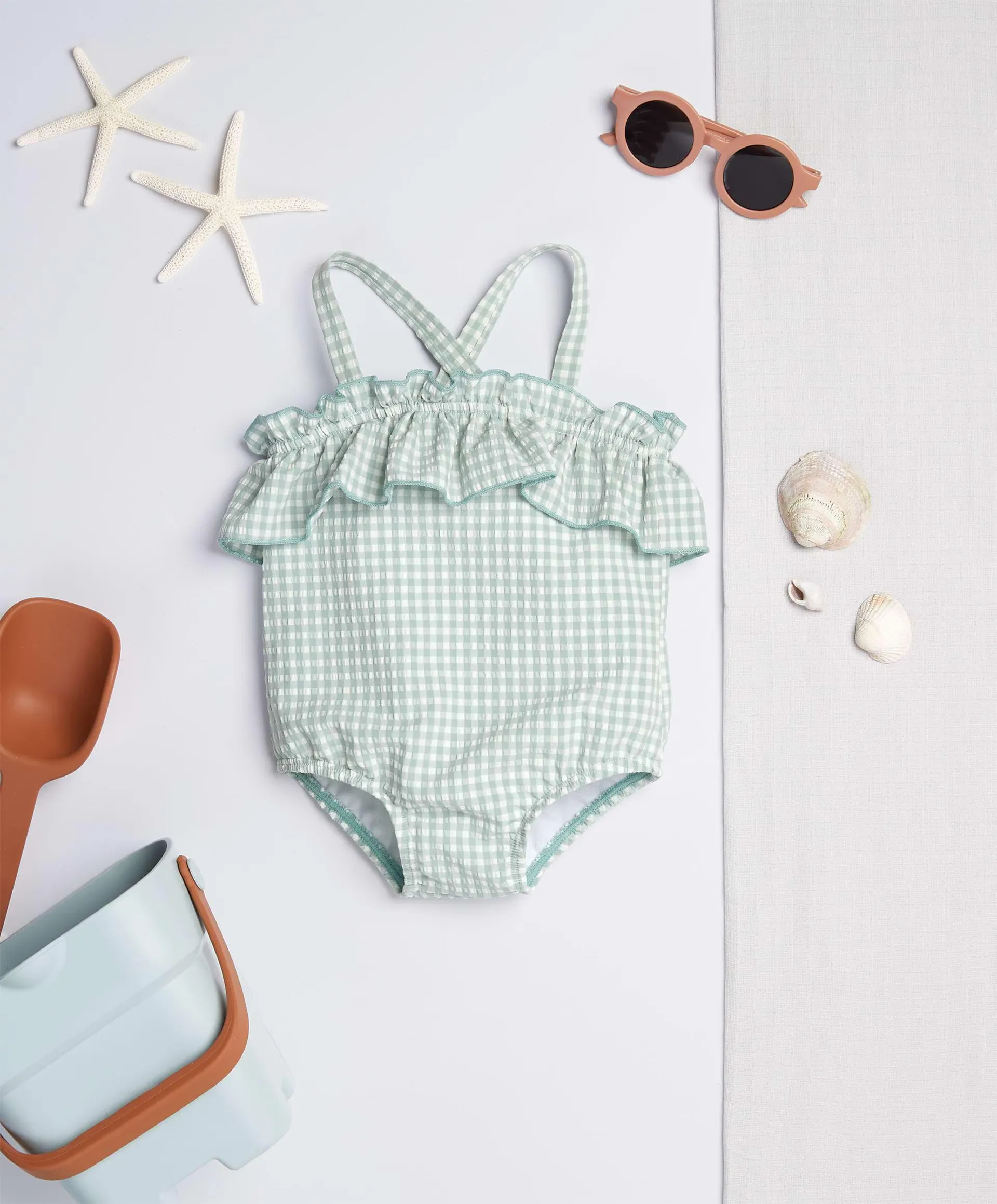 Blue Gingham Frilly Swimsuit