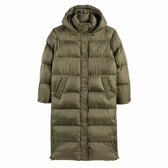 Long Hooded Padded Jacket with High Neck