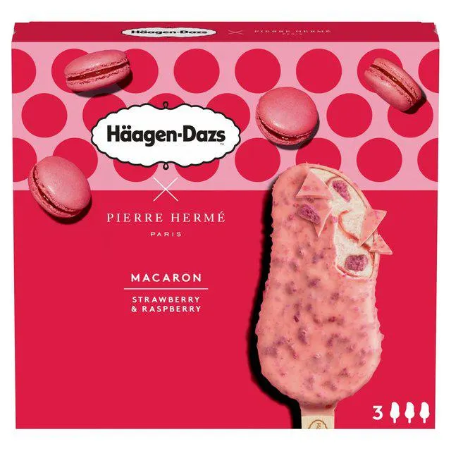 Haagen-Dazs Macaron Strawberry & Raspberry Ice Cream Bars 3 x 80ml