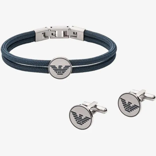 Emporio Armani Blue Cord Bracelet & Cufflink Set EGS2784040