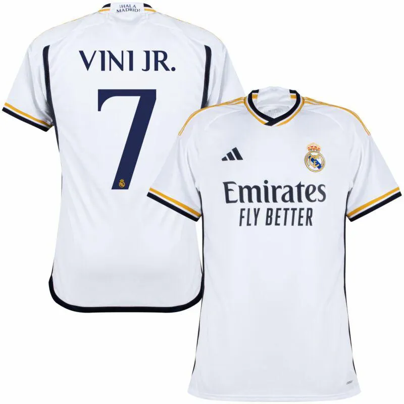 adidas Real Madrid Home Vini Jr. 7 KIDS Shirt 2023-2024 (Official Cup Printing)