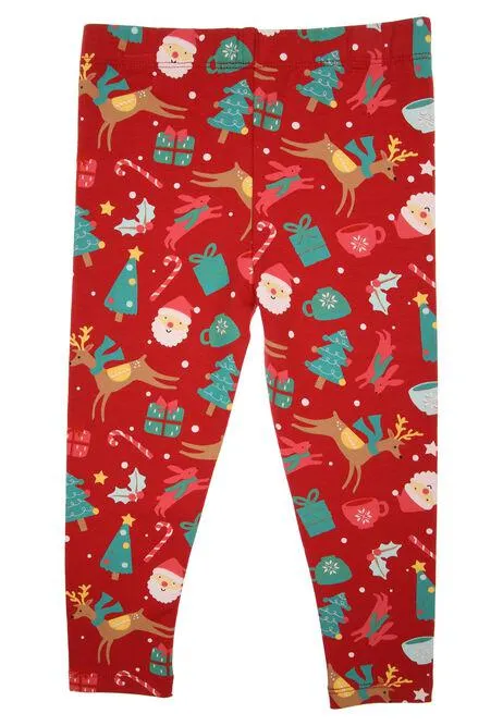 Younger Girls Red Xmas Leggings