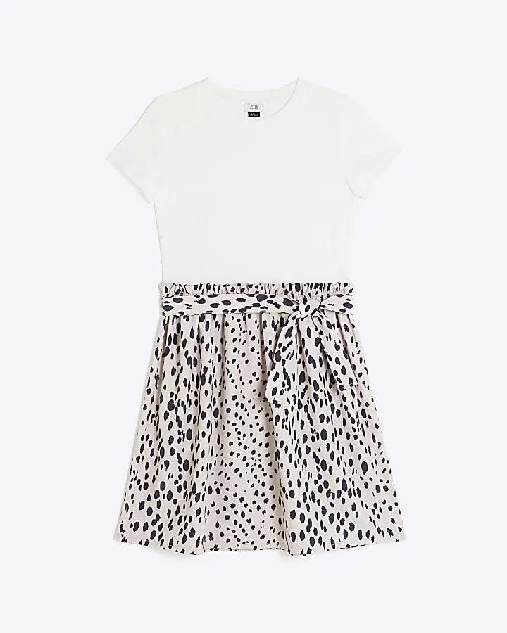 Girls white animal print t-shirt dress