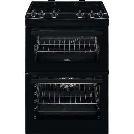 Zanussi ZCV66050BA 60cm Double Oven Electric Cooker with Ceramic Hob - Black