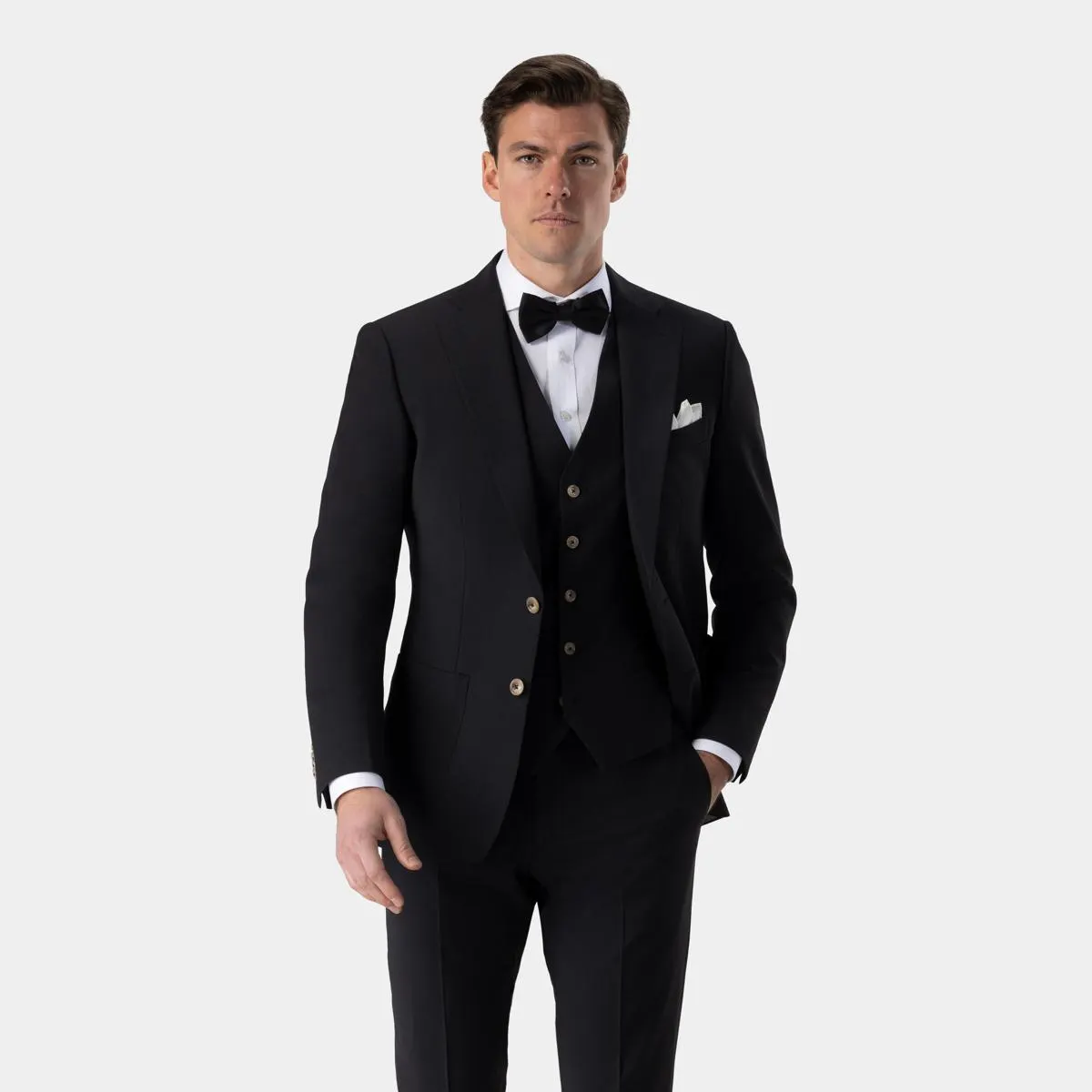 Black three-piece stretch suit