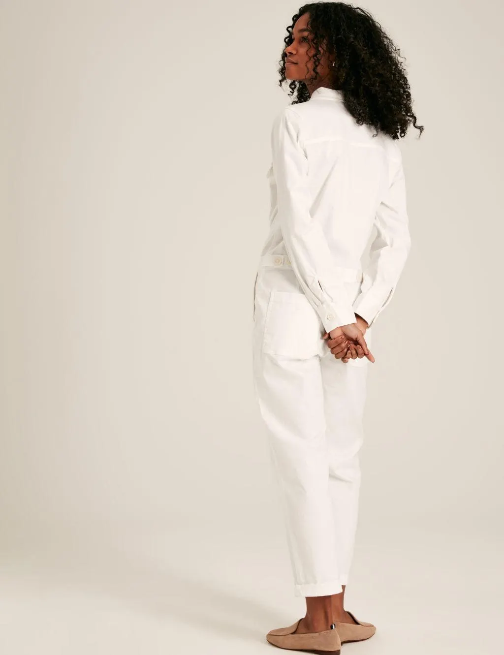 Cotton Rich Button Front Cropped Jumpsuit