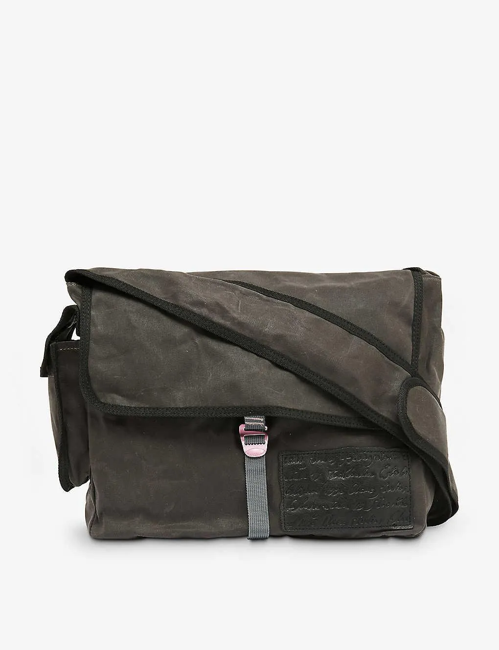 Leather-patch flap-front cotton cross-body bag