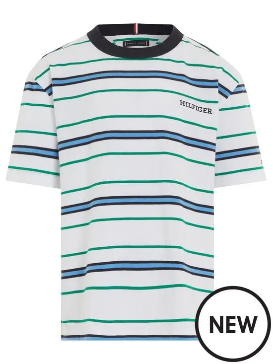 Boys Monotype Stripes Short Sleeve T-Shirt - White Base/Green Stripe