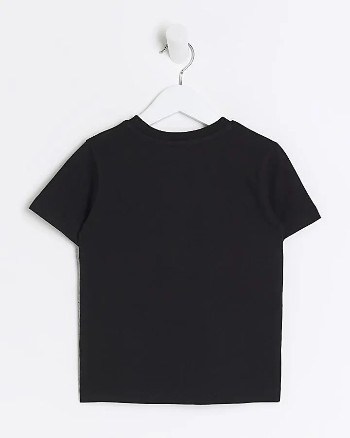 Mini Boys Black Embroidered T-shirt